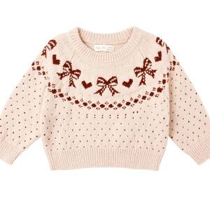 Rylee + Cru Cream and Burgundy  Bow Sweater